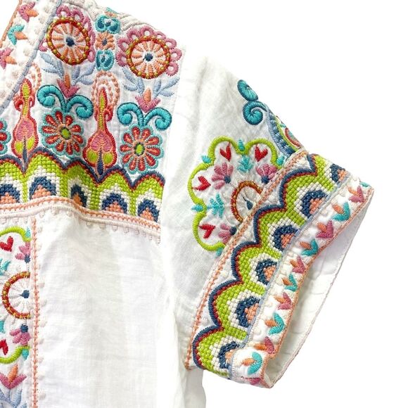 NWT Johnny Was Tamia Boho Drape Top Size XS White Embroidered Bohemian Tunic NEW - Picture 10 of 16